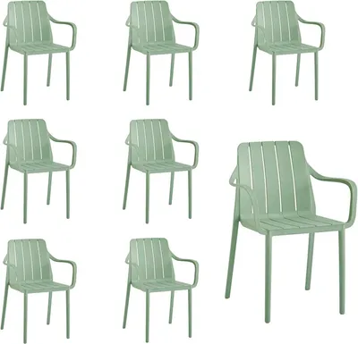 Produktbild von VORTIVO Gartenstuhl 8er Set Grün – stapelbar, wetterfest, UV-beständig & bis 200 kg. Für Balkon, Terrasse, Garten & Esszimmer.