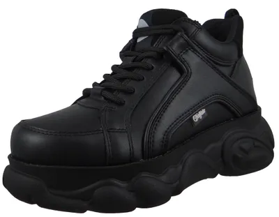 A single black Buffalo sneaker with a platform sole is shown against a white background.
