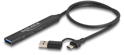Image de Hub USB Delock, modèle mince, avec 4 ports, compatible Type-C ou Type-A