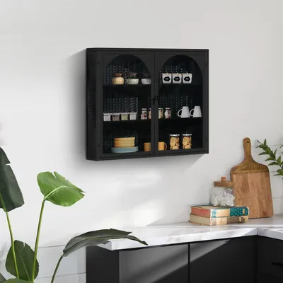 Immagine prodotto di Armadio a muro moderno, 70 cm, con 2 ante, vetrina con 3 ripiani, colore nero