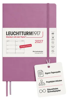 Immagine prodotto di Calendario settimanale formato A5, colore rosa antico, 2027