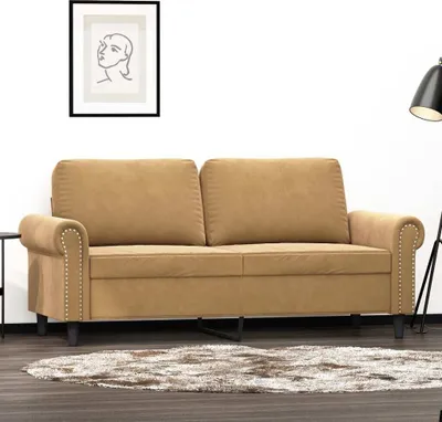 Produktbild von Design 2-Sitzer-Sofa Braun 140 cm Samt, Schlafsofas 2024 Neu
