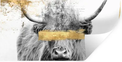 Produktbild von MuchoWow® Wandtattoo Wandsticker Wandaufkleber Gold - Schottischer Highlander - Schwarz - Weiß 160x80 cm Selbstklebend und Repositionierbar - Sticker - Dekorfolie