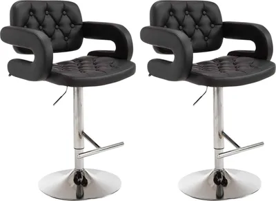 Produktbild von 2er Set Barhocker BURID - Kunstleder Schwarz 62x55x103 cm Silber | Barstuhl Höhenverstellbar Mit Lehne Drehbar Tresenhocker Tresenstuhl Kneipenhocker