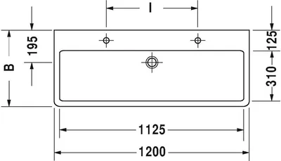 Obrázok produktu pre Duravit VERO umývadlo s prepadom, stolička s otvorom na batérie, 1200 x 470 mm, leštené 2 otvory na batérie biela