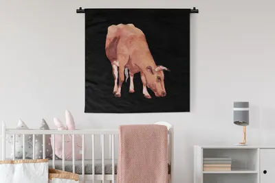 Produktbild von MuchoWow® Wandteppich Wandbehang Kuh - Tier - Braun 90x90 cm Tapisserie Dekoration Wandtuch - Wandaufhänger