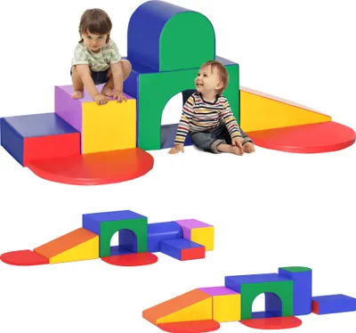 Image de HOMCOM 7PCS Parcours motricité bébé, jouet d'escalade, mousse blocs de construction avec revêtement synthétique, jouets éducatifs pour enfants d'âge préscolaire, multicolore
