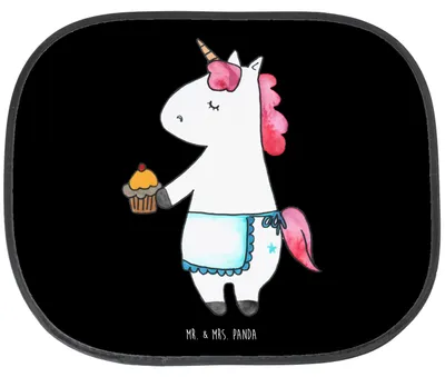 Produktbild von Mr. & Mrs. Panda Hitzeschutz Auto Einhorn Muffin - Schwarz - Geschenk, Unicorn, Kekse, Sonnenblende, Sonnenschutz Seitenscheibe, Backen, Geburtstagsgrüße, Geburtstag