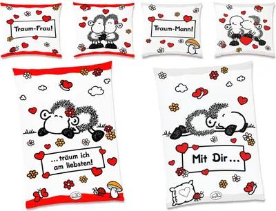 Produktbild von JACK Renforcé Partner Bettwäsche sheepworld 4 tlg. Traum Mann & Frau 135x200cm Wendebettwäsche Schaf Herzen