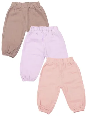 Obrázek produktu pro TupTam, dětské unisex kalhoty z mušelinu, 3 kusy, barva: starorůžová, růžová, fialová, velikost: 74