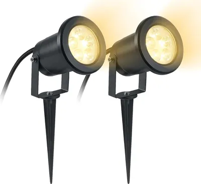 Obrázok produktu pre JOIEYOU 2 ks 3 W LED záhradné svietidlá s teplou bielou farbou a zemným kolíkom, osvetlenie trávnika, matná čierna, IP65 – pre vonkajšie použitie v záhrade, pri jazierku a v krajine, bez zástrčky