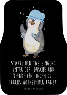 Produktbild von Mr. & Mrs. Panda Automatte Pinguin Duschen - Schwarz - Geschenk, Auto Fußmatte, Auto-Fußmatte, Autoteppich, glücklich sein, Duschkonzert, Singen, Fürs, Neustart