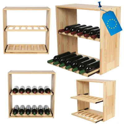 Produktbild von MODO24 Weinregal 12 Flaschen, Auszugsböden, Flaschenregal, Weinschrank, Getränkeregal, Kellerregal, Massivholz, 60x60x30 cm, Natur, RW61