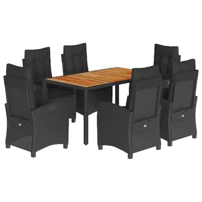Produktbild von 7-tlg. Garten-Essgruppe mit Kissen Schwarz Poly Rattan
