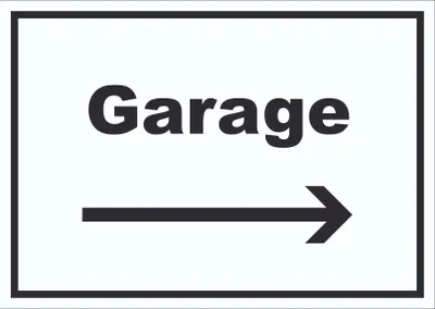 Produktbild von Garage Schild mit Text und Richtungspfeil rechts Auto Stellplatz waagerecht A0 Rückseite selbstklebend
