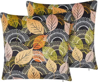 Obrázek produktu pro BELIANI Sada 2 sametových polštářů vícebarevné 45 x 45 cm s barevným vzorem listů polštáře na zip s výplní