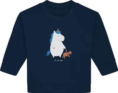 Produktbild von Mr. & Mrs. Panda Organic Baby Pullover Einhorn Teddy 12. - 18. Monat - French Navy - Geschenk, schlafen, Bett, Gute Nacht, Bullover, Einhörner, Unicorn