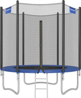 Obrázek produktu pro SONGMICS trampolína Ø 183 cm, zahradní trampolína pro děti s bezpečnostní sítí, krytem hran, žebříkem, 180 cm vysoké rovné tyče, ocelový rám, modrá barva