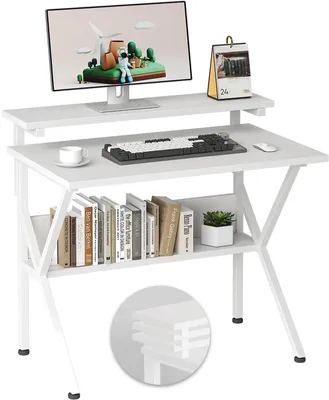 Obrázek produktu pro Stůl s policí - Malý počítačový stůl pro domácnost - Černý a bílý - 69,9x48x75,9 cm