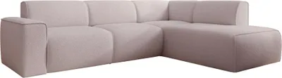 Image de Selsey Bouvi – Canapé d'angle avec dossier latéral sur l'ottoman, à droite, beige, bouclé