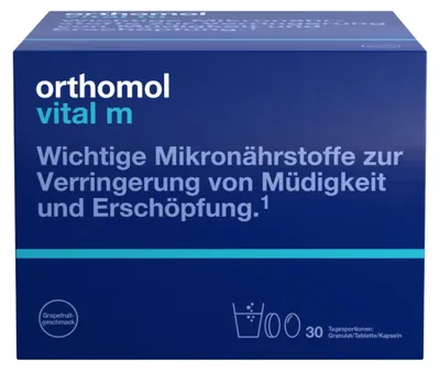 Produktbild von Orthomol Vital m für Männer - bei Müdigkeit - mit B-Vitaminen und Omega-3-Fettsäuren - Grapefruit-Geschmack - Granulat/Tabletten/Kapseln, 30 St. Tagesportionen