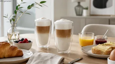 Produktbild von Latte Macchiato-Gläser 400ml Doppelwandig isolierglas Extra lang warmhaltend Maße ≈9 x 14cm (2 Stück)