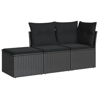 Produktbild von vidaXL 3-tlg. Garten-Sofagarnitur mit Kissen Schwarz Poly Rattan