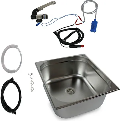 Obrázok produktu pre 12V nerezový drez 354x325x150 mm kempingový drez + čerpadlo na vodovodné batérie