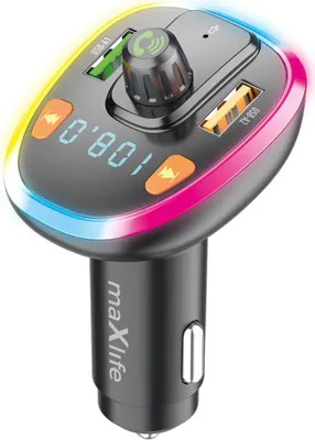 Produktbild von FM-Bluetooth-Transmitter in Schwarz, kabellose Musikwiedergabe und Freisprechanrufe