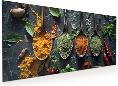 Produktbild von Küchenrückwand Spritzschutz Glas mit Motiv Kräuter und Gewürze 40 x 40 cm