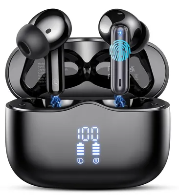 Zdjęcie produktu dla Bezprzewodowe słuchawki Bluetooth, immersyjny dźwięk HiFi stereo, słuchawki douszne, kolor czarny
