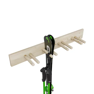 Produktbild von QLS Wand Skihalterung 75,5 cm für 4 Paare Nordic Walking Trekking Stöcke aus Holz 11014