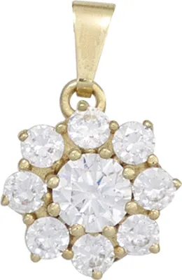 Produktbild von Anhänger Blume aus 9 Zirkonia weiß 375 Gold Gelbgold Halsschmuck Goldanhänger