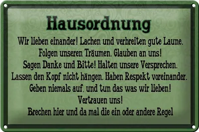 Produktbild von Blechschild Spruch 30x20cm Hausordnung wir lieben einander