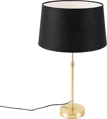 Produktbild von QAZQA - Modern Tischlampe Gold I Messing I Messing mit Leinenschirm schwarz 35 cm - Parte I Wohnzimmer I Schlafzimmer I Nachttischleuchte - Stahl Rund I Zylinder I Länglich - LED geeignet E27