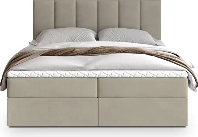 Produktbild von Masseno Boxspringbett MERIL K 160x200 cm Komplett-Set mit Bonell Matratze und Topper, Polsterbett mit Bettkästen -Beige, PAROS 02