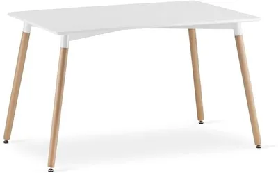 Imagen del producto de Mesa de comedor de 120x80 cm, color blanco, patas de haya, diseño moderno