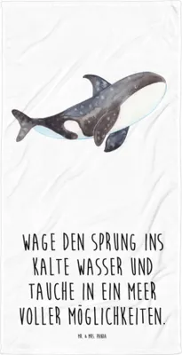 Produktbild von Mr. & Mrs. Panda Duschtuch Orca - Weiß - Geschenk, Badehandtuch, Meer, Strandtuch, Orcas, Handtuch, Wal, Großes, Badelaken, Arbeit, Motivation