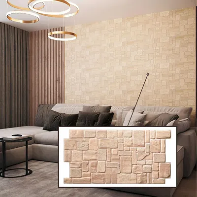 Produktbild von 3D-Wandpaneele PVC | Steinoptik | Beige Muschelstein - 1 Platte - 0.5 m² | Für Wohnzimmer, Küche & Bad | Einfache DIY-Montage