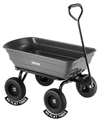 Image de Chariot de jardin VEVOR avec fonction basculante, chariot à main pouvant supporter une charge de 272 kg, chariot de transport pivotant à 270° pour le jardinage, en plastique et acier, avec pneus en plastique de 10 pouces, chariot basculant pour gazon, gravier et boue