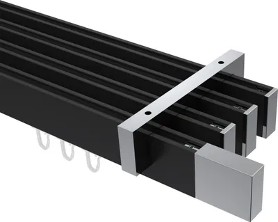 Produktbild von Interdeco Innenlaufstange / Gardinenstange mit Innenlauf Schwarz / Chrom, Typ Smartline Lox (Quader), 14x35 mm 4-läufig, 540 cm