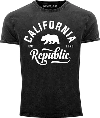 Produktbild von Cooles Angesagtes Herren T-Shirt Vintage Shirt California Republic Bär Aufdruck Used Look Slim Fit Neverless® schwarz XL