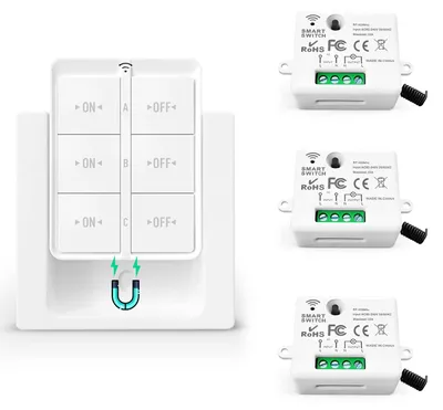 Funk-Lichtschalter-Set, 2300 W, 3 Empfänger, 150 m Reichweite, weiß