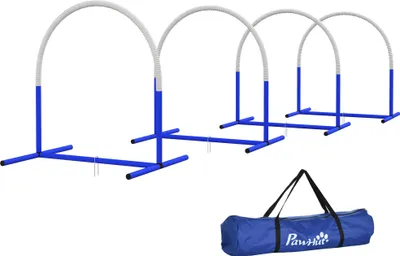 Produktbild von Agility-Set für Hunde, Hundetraining, 4 Bögen, für Einsteiger, mit Tragetasche, blau+weiß, 88 x 64 x 95cm