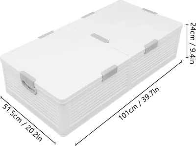 Obrázek produktu pro Úložná krabice pod postel – Skládací plastová krabice z PP – Velká kapacita – 6 přezek – Kolečka a madla – Prachotěsná – 101 x 51,5 x 24 cm – Bílá