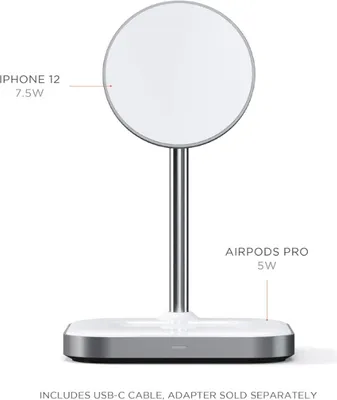 Produktbild von SATECHI Aluminium 2-in-1 Magnetischer kabelloser Ladeständer – Kompatibel mit iPhone 15 Pro Max/15 Pro/15/15 Plus, iPhone 14 Pro/14/14 Plus, AirPods Pro 2/1, AirPods Gen 3/2