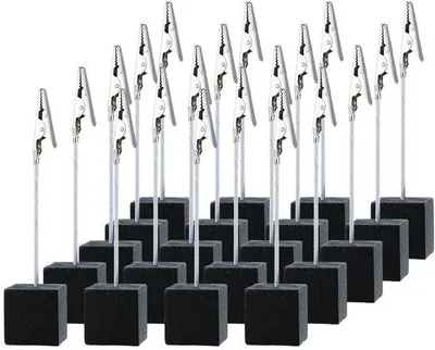 Produktbild von Unyqoos® 20er Set Fotohalter mit Klemme – Holzsockel & Eisenclip, stilvolle Foto-, Postkarten- und Notizenhalter für Tisch & Büro