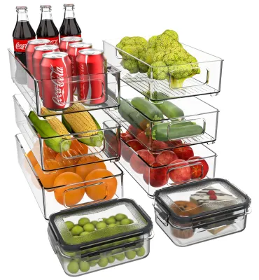 Immagine prodotto di Organizzatore per frigorifero, contenitori impilabili, contenitori trasparenti (set da 8)