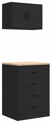 Image de vidaXL Armoires de garage 2 pcs. noir bois composite