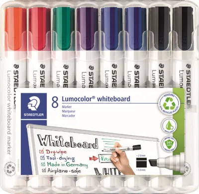 Produktbild von STAEDTLER Lumocolor 351 B WP8X Whiteboard-Marker, Set mit 8, 2-5 mm Linienbreite, trocken abwischbar